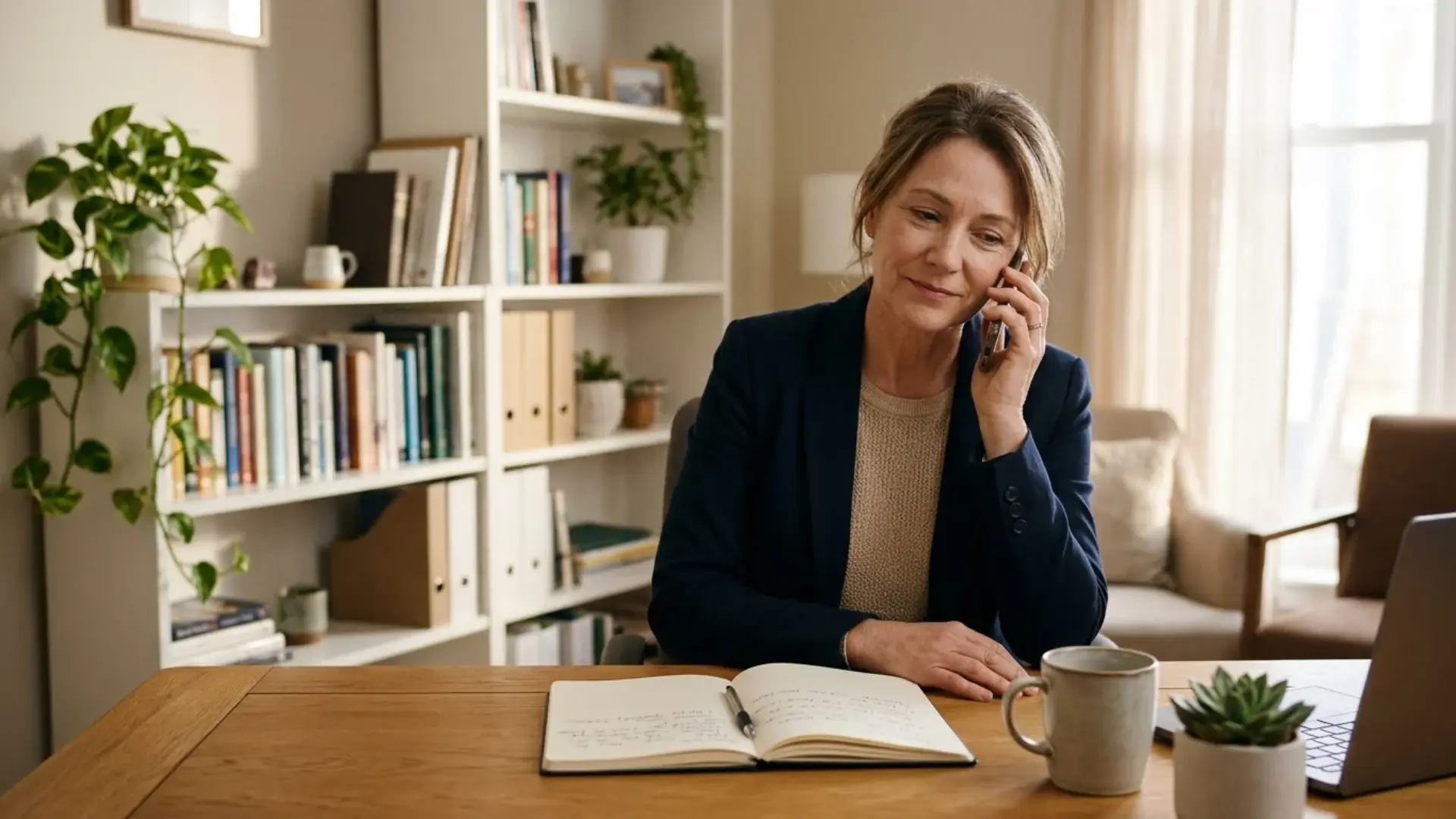 Neutral mediator speaking privately with a reluctant partner before mediation