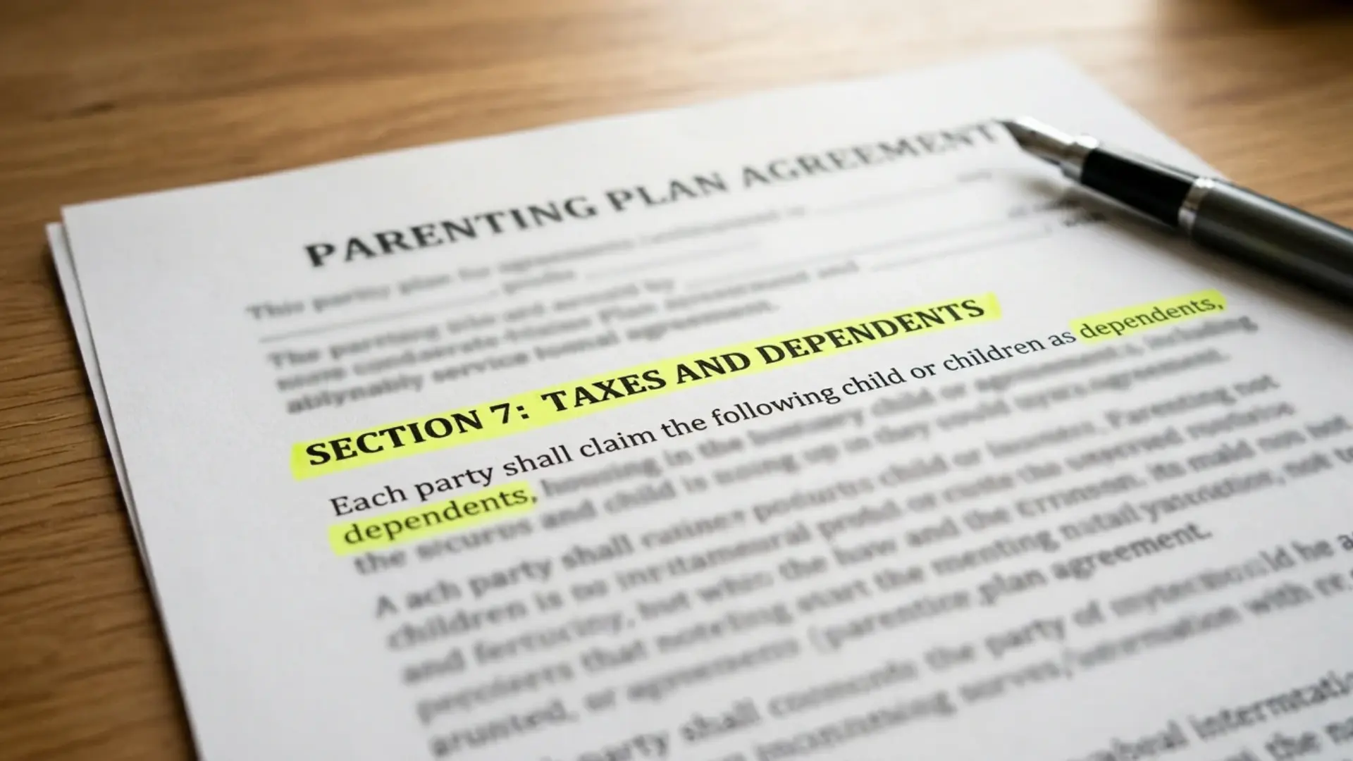 Parenting plan with a tax and dependents clause drafted in co-parenting mediation
